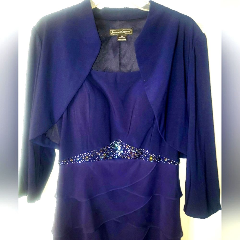 Navy ruffle dress with Jacket.